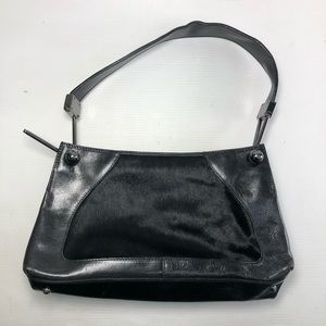Furla Black Leather Calf Hair Shoulder Handbag